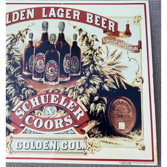 Schueler Coors Golden Lager Beer Tin Sign (16" x 12.75") Golden Colorado Retro - Picture 3 of 6